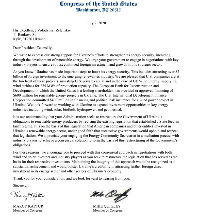 Члени Конгресу США надіслали Зеленському листа 