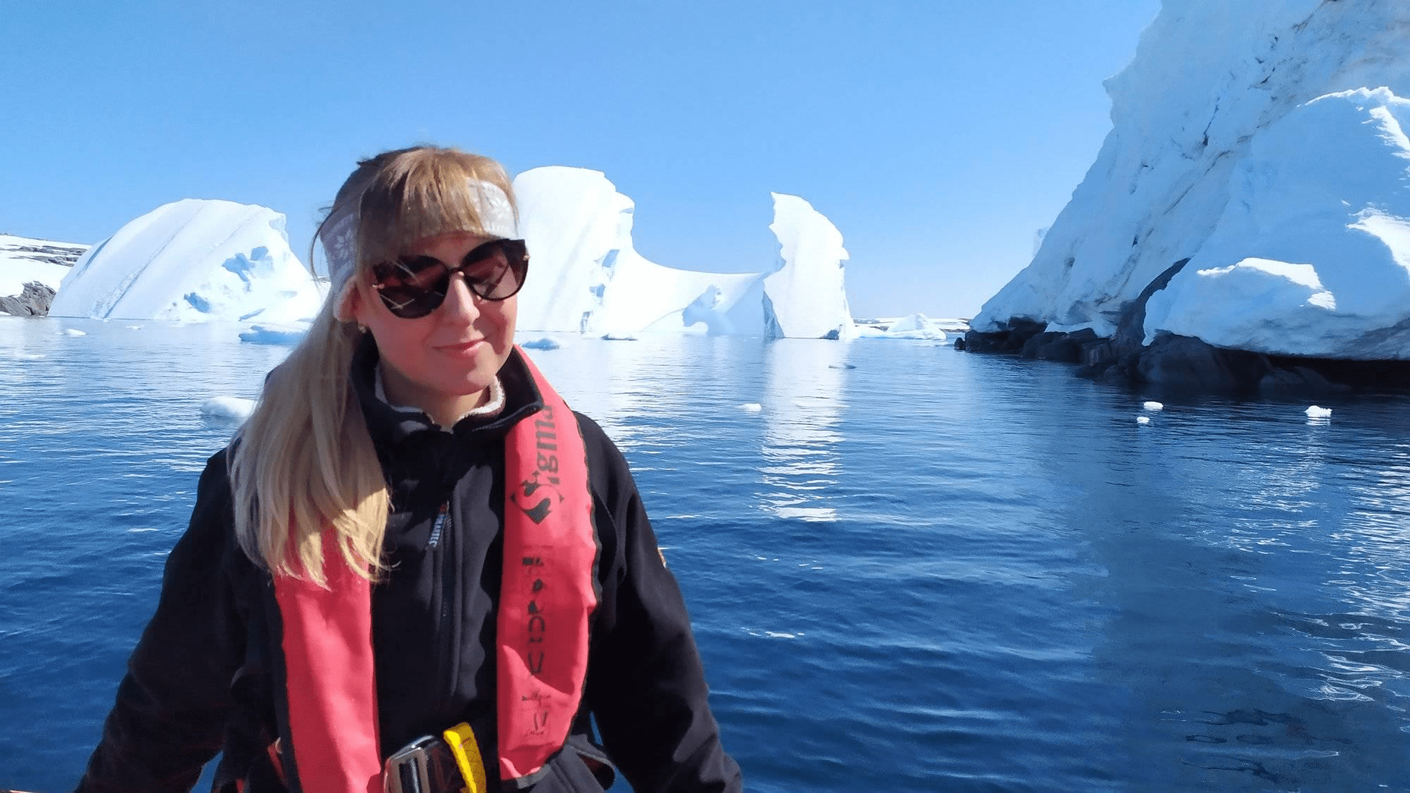 Anna Soina on a boat, Antarctica