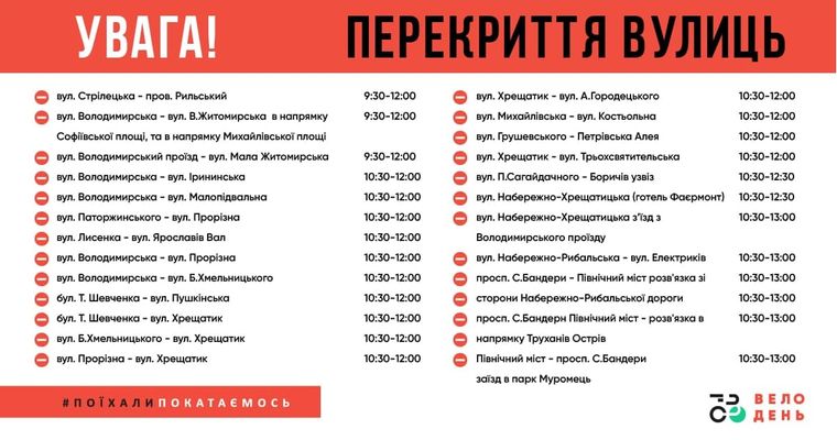 Перелік вулиць, які будуть перекриті в Києві 5 червня