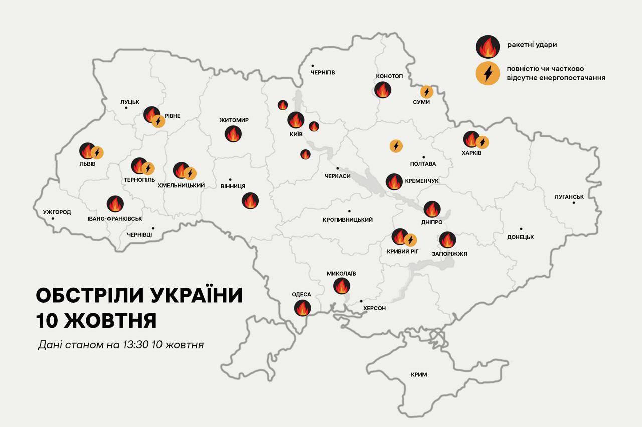 Ракетні удари по Україні 10 жовтня