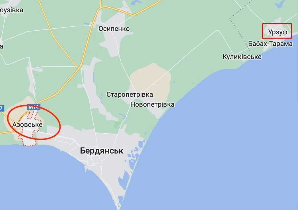 Мапа Азовське біля Бердянська