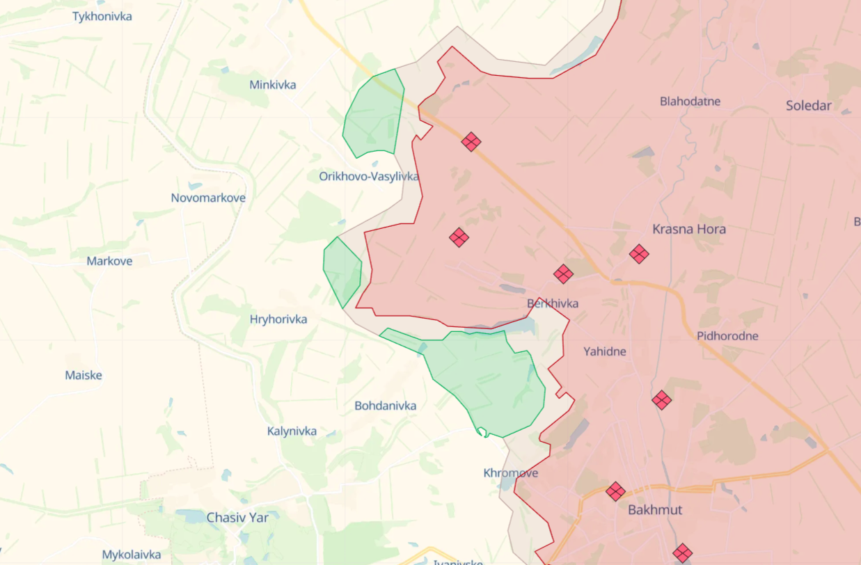 map bakhmut orikhovo vasylivka