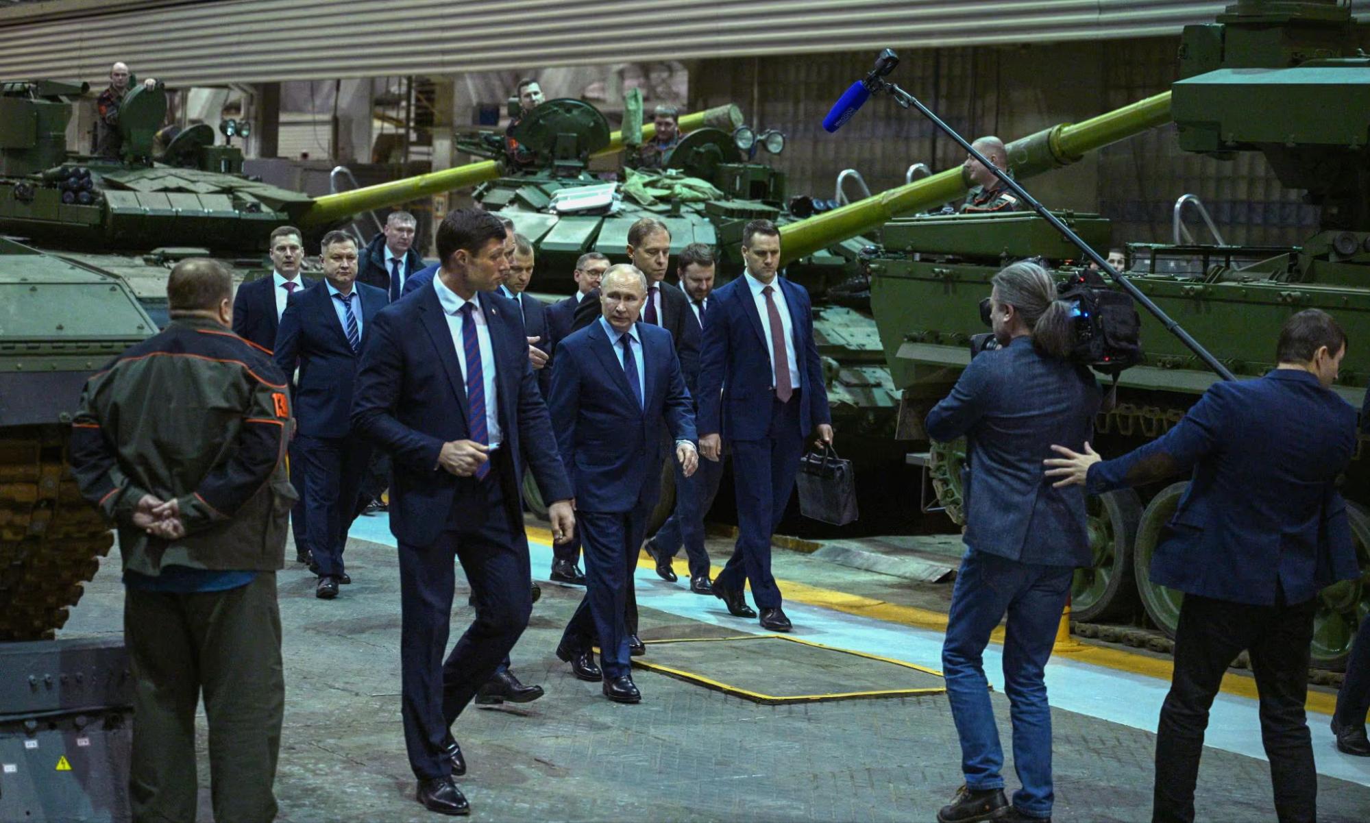 Russian President Vladimir Putin, on a visit to Uralvagonzavod, the country's largest tank producer