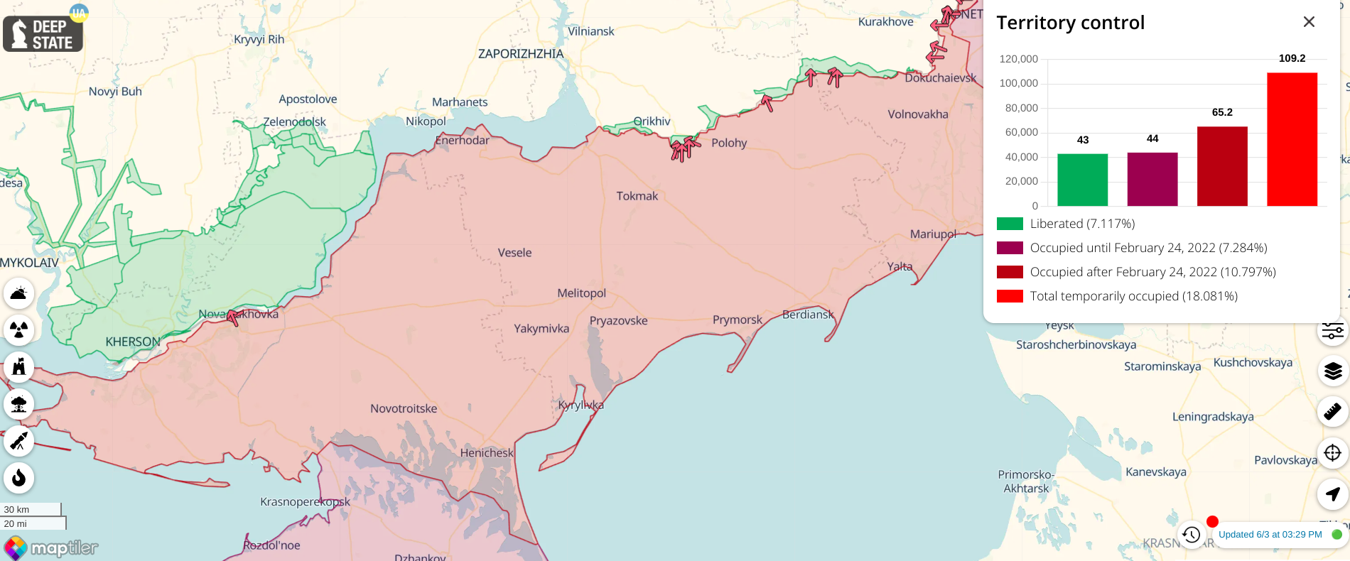The current state of the southern front line in Ukraine