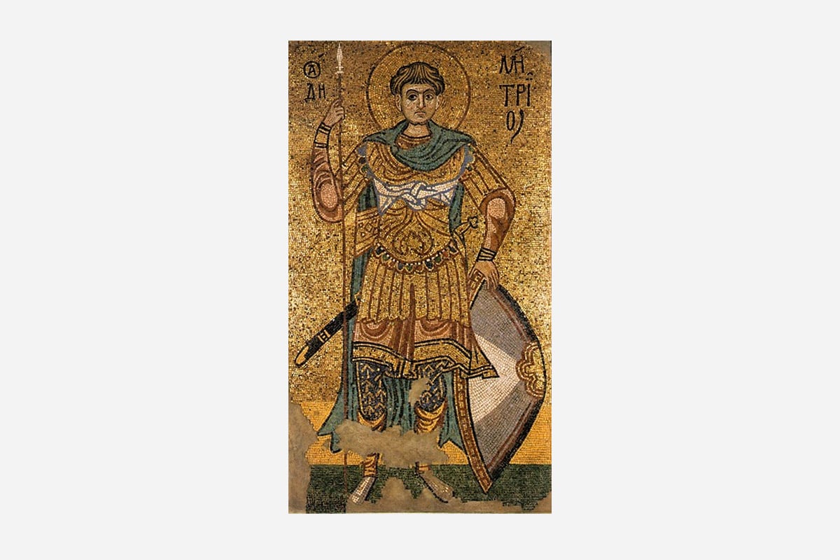 Mosaic from St. Michael's Cathedral in Kyiv with the image of St. Demetrius of Thessalonica