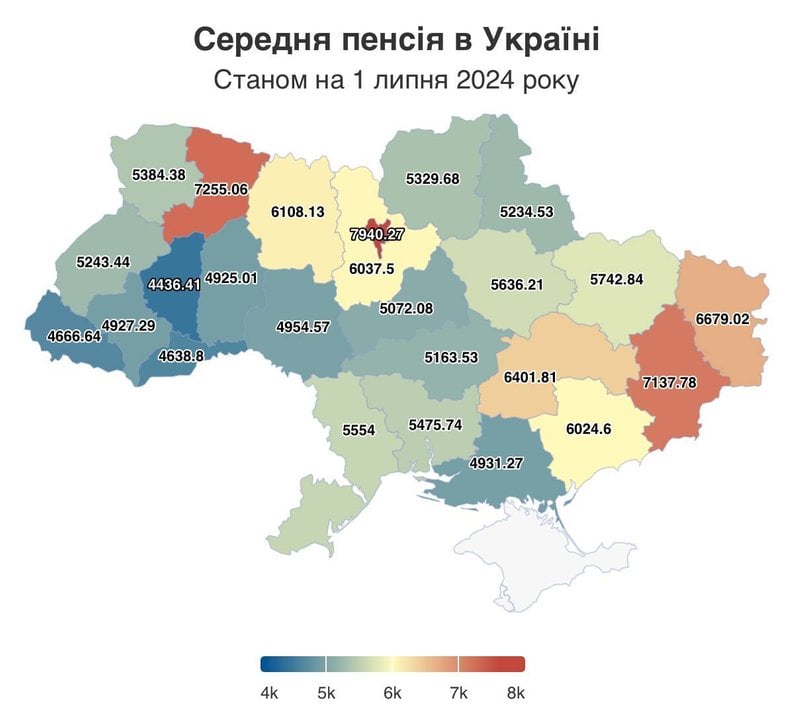 Середня сума пенсій в Україні станом на 1 липня 2024 року