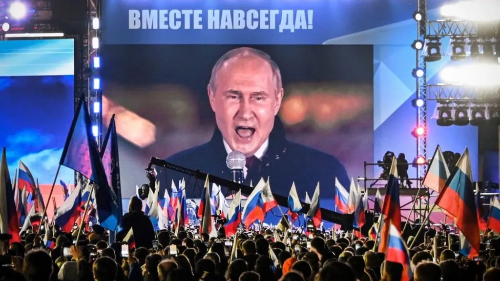 Vladimir Putin celebrated the attempted annexation of the Ukrainian territory at the rally