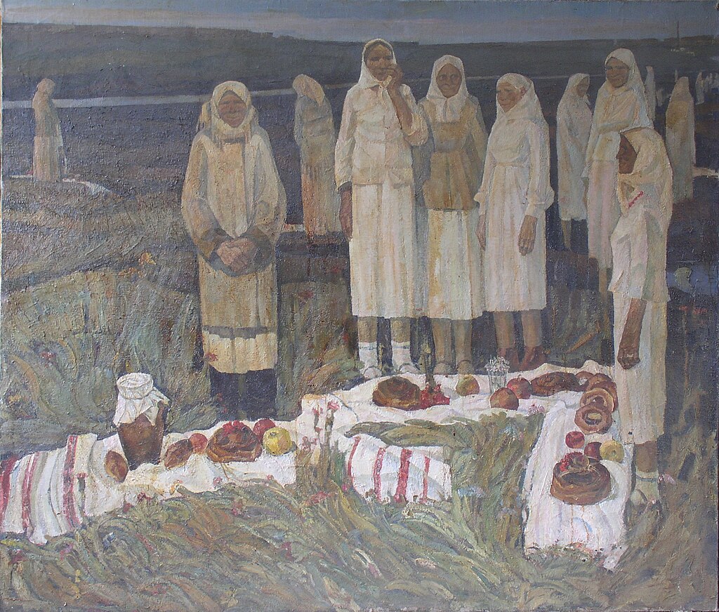 Ukrainian autumn traditions: Remembrance Day at the Battlefield (1985), by Ukrainian artist Mykhailo Chornyi.