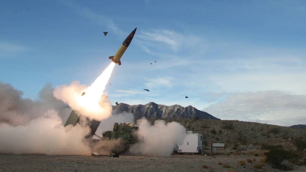 The image shows an Army Tactical Missile System (ATACMS) tested in New Mexico, USA.