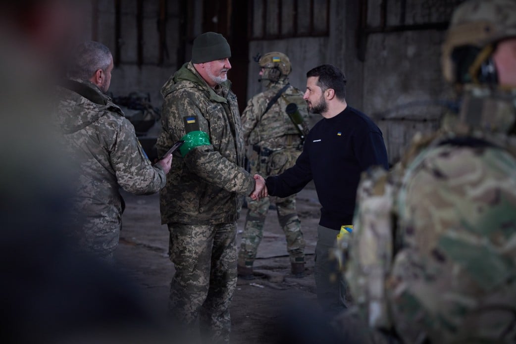 President Zelensky met with soldiers on the front line in the Donetsk region in March 2023