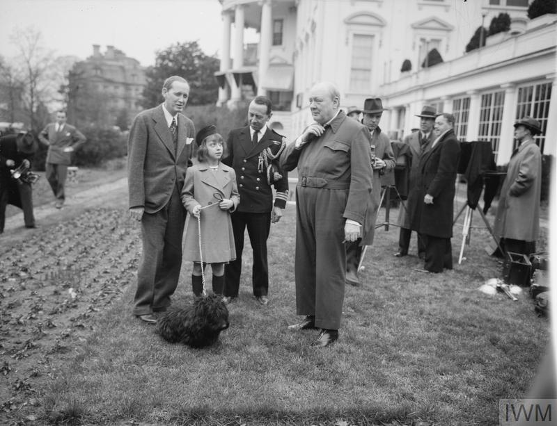 Sir Winston Churchill in his air raid suit at the White House in January 1942 during his mission to the US