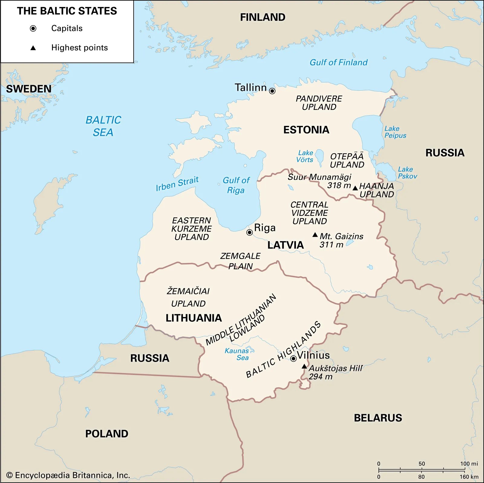 Map of Estonia, Latvia, and Lithuania